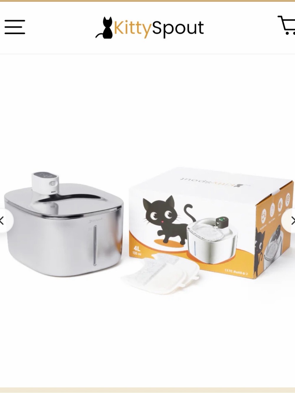 Silver Cat Water Fountain - 4L Continuous Flow
